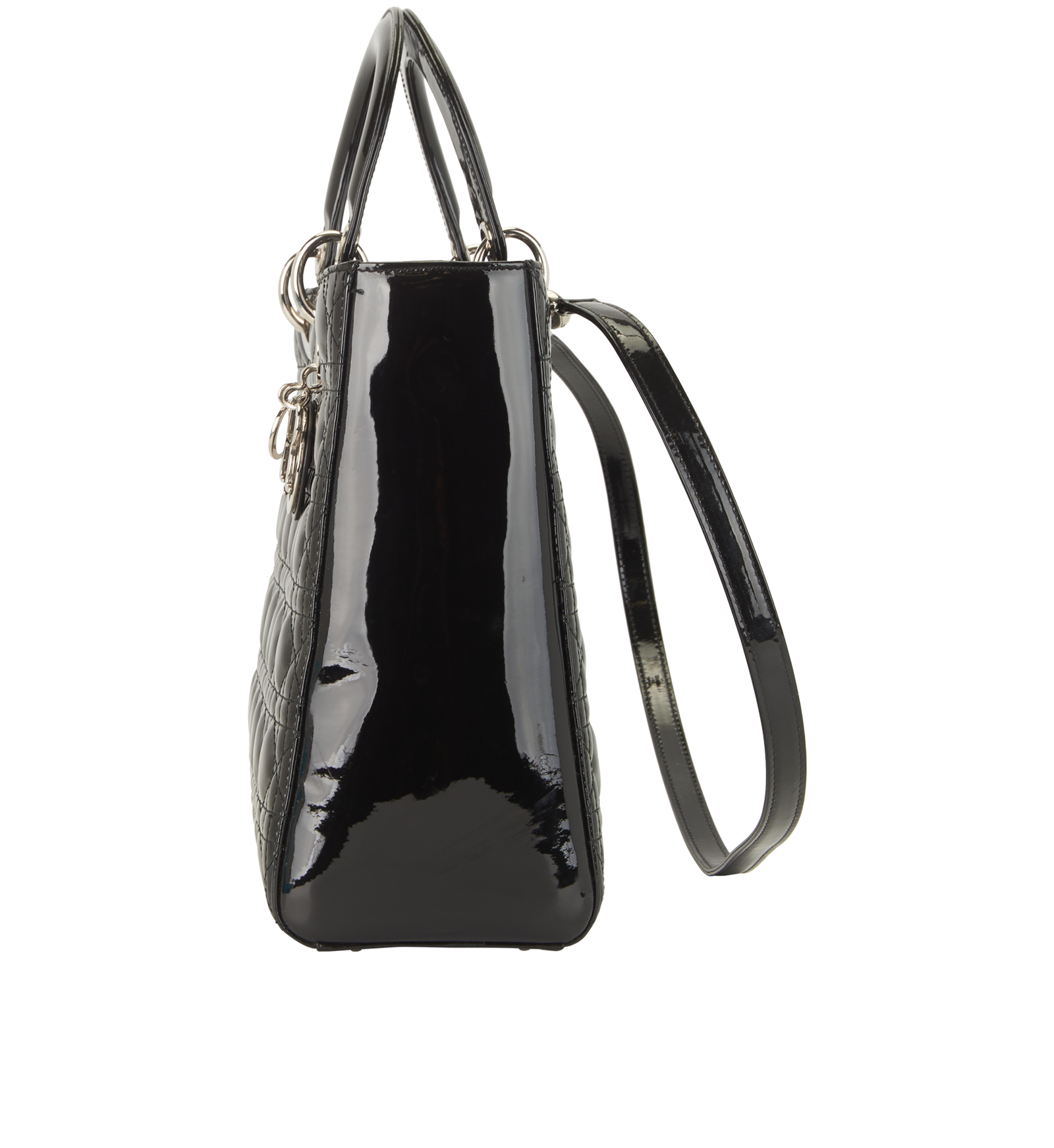 Large Lady Dior, &pound;2,100, Handbags, Black, Patent Leather, Bottom view